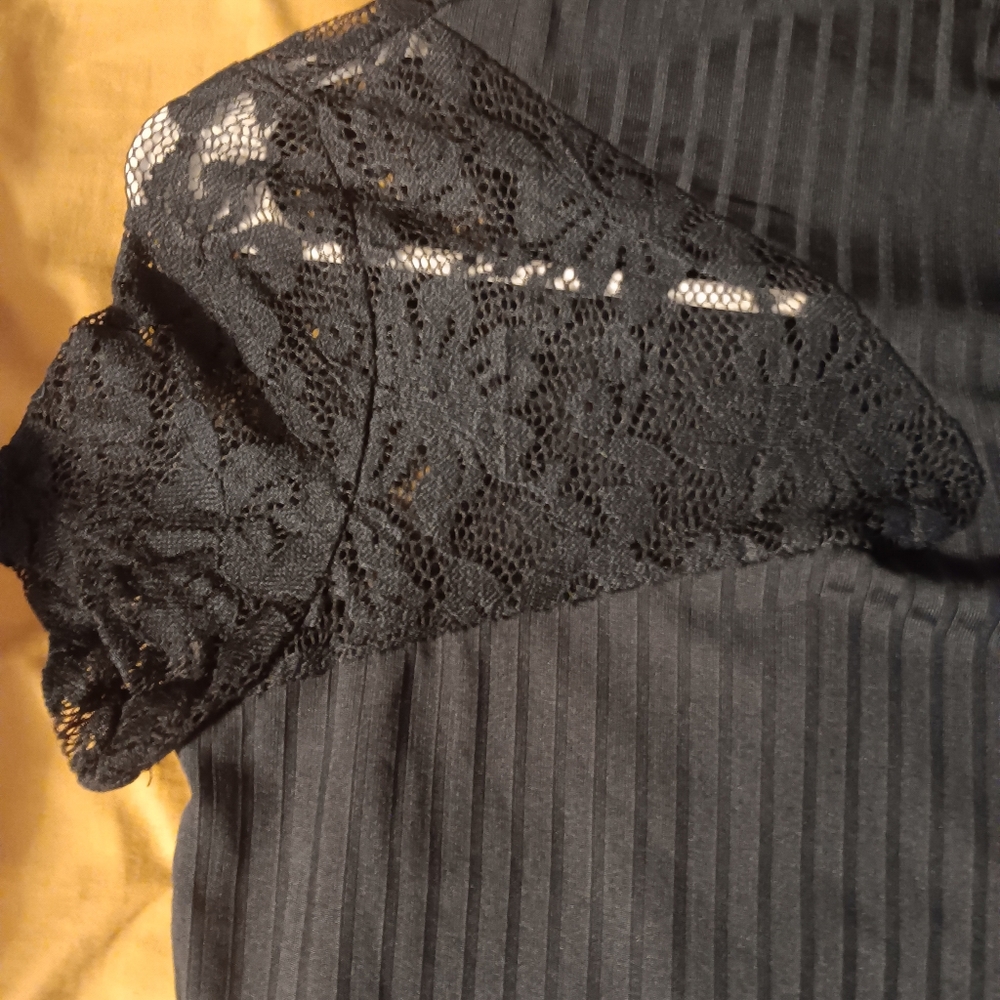 Elegant Navy Blue Lace Sleeve Top